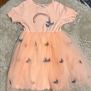 Lola + The Boys Peach Dress with Rainbow and Butterflies